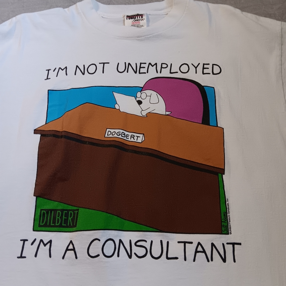 Vintage single stitch Dilbert consultant t shirt on an Oneita 100% cotton